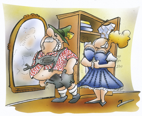 Cartoon: Oktoberfest (medium) by HSB-Cartoon tagged oktoberfest,trachten,bier,lederhose,dirndl,anziehen,bayern,münchen,cartoon,caricature,karikatur,airbrush,oktoberfest,trachten,bier,lederhose,anziehen,bayern,münchen