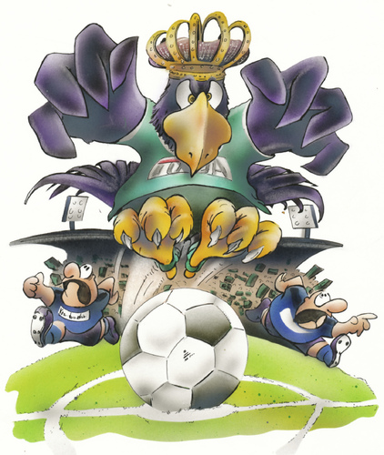 Cartoon: Preußen Adler (medium) by HSB-Cartoon tagged scp,preußen,münster,fußball,soccer,eagle,adler,ball,player,spieler,goal,tor,king,könig,cartoon,caricature,maskottchen,hsb,airbrush,scp,münster,fußball,sport