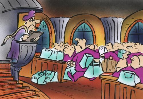 Cartoon: Sonntagmorgen (medium) by HSB-Cartoon tagged kirche,sonntag,messe,kirche,sonntag,messe,rabatt,verkaufsoffener sonntag,ladenschluss,priester,gebet,bibel,religion,predigt,verspätung