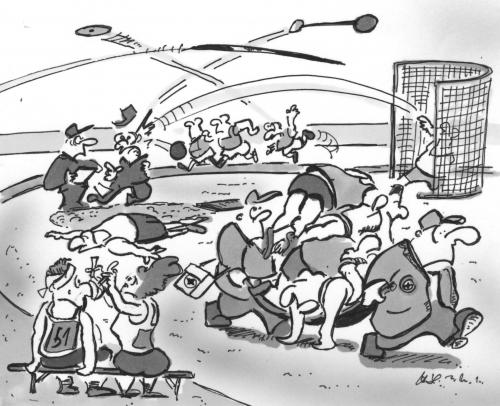 Cartoon: Sport ist Mord (medium) by HSB-Cartoon tagged sport,leichtathletik,hammerwerfen,speerwerfen,laufen,sanitäter,sportunfallunfall