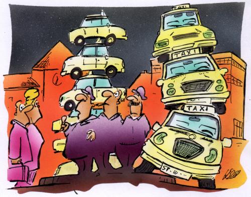 Cartoon: Stellplatzmangel (medium) by HSB-Cartoon tagged taxi,verkehr,stadt,platzmangel,auto,parkplatz,,taxi,verkehr,stadt,platzmangel,auto,parkplatz,stapel,platz