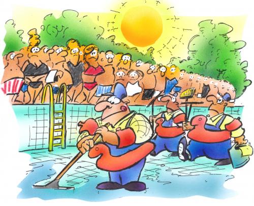 Cartoon: swimmingseason (medium) by HSB-Cartoon tagged swimming,summer,swimmingpool,spare,freetime,weather,illustration,urlaub,pool,swimming pool,illustrationen,schwimmen,schwimmbad,wasser,freizeit,sommer,heiß,baden,wetter,reinigung,reinigungsarbeiten,warten,hitze,klima,saison,swimming,schwimmbecken