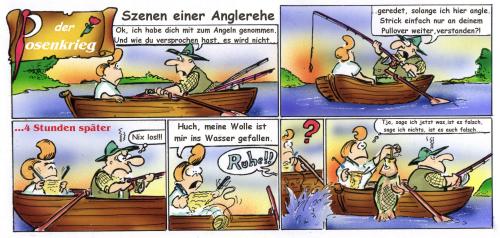 Cartoon: Szenen einer Anglerehe (medium) by HSB-Cartoon tagged angeln,comicstrip,comic,ehe,fische,animals,,angeln,teich,see,fischen,fisch,netz,rute,haken,köder,kescher,fangen,rosenkrieg,streit,ehe,paar