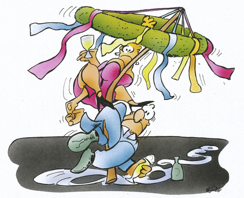 Cartoon: Tanz in den Mai (medium) by HSB-Cartoon tagged mai,maibaum,tanz,tradition,mann,frau,alkohol,cartoon,karikatur,airbrush,hsb