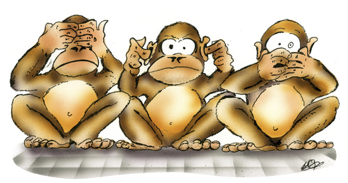 Cartoon: the three monkeys (medium) by HSB-Cartoon tagged three,monkeys,animal,affe,affen,drei,tier,tiere,karikatur,three,monkeys,animal,affe,affen,drei,tier,tiere,karikatur