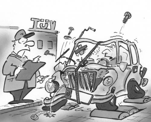 Cartoon: TÜV (medium) by HSB-Cartoon tagged auto,tüv,auto,tüv,sicherheit,einsparung,mangelhaft,kontrolle,straßensicherheit,airbag,unfall,zustand,durchkommen,durchfallen
