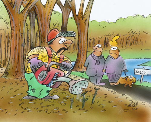 Cartoon: Waldarbeiter (medium) by HSB-Cartoon tagged wald,förster,baum,natur,gießkanne,motorsäge
