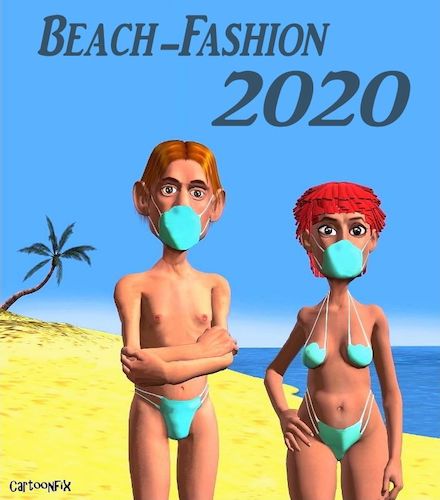 Cartoon: Beach-Fashion 2020 (medium) by Cartoonfix tagged corona,bademode,beach,fashion,mundschutz