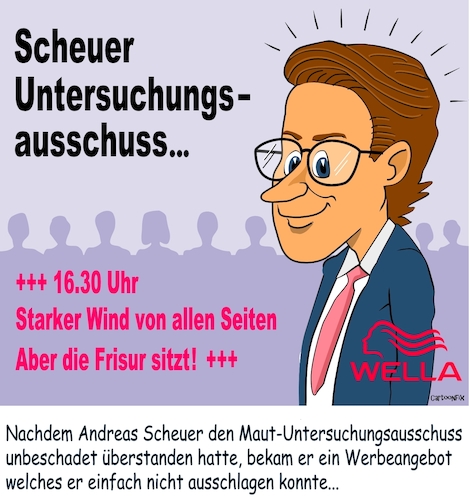 Cartoon: Der Werbevertrag (medium) by Cartoonfix tagged scheuer,verkehrsminister,untersuchungsausschuss,werbung,wella