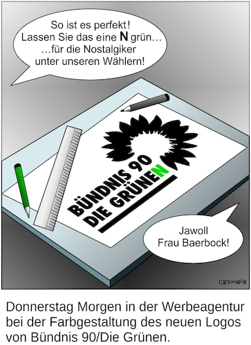Cartoon: Farbgestaltung (medium) by Cartoonfix tagged grüne,farbgestaltung,neues,logo,bundestagswal,2021,baerbock