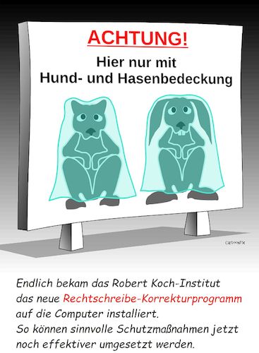 Cartoon: Hund und Hasen-Bedeckung (medium) by Cartoonfix tagged corona,maßnahmen,verordnung,rki,und,bundesregierung