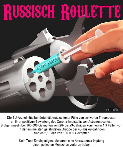 Cartoon: Russisch Roulette (medium) by Cartoonfix tagged corona,impfung,astrazeneca,hirnblutung,russisch,roulette