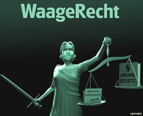 Cartoon: WaageRecht (medium) by Cartoonfix tagged justitia,bundesregierung,weitere,einschränkungen,im,infektionsschutzgesetz,untergrabung,der,grundrechte
