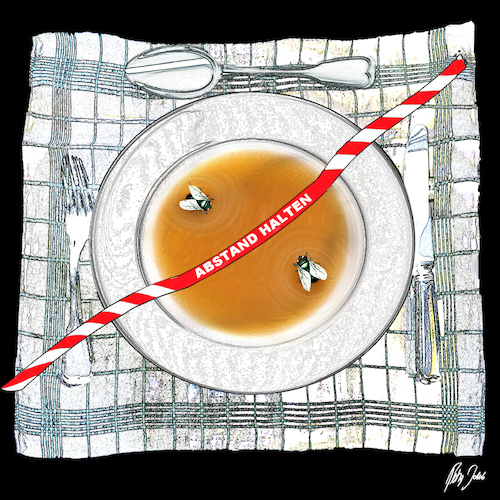 Cartoon: Social Distancing (medium) by jakpet tagged corona,hygienevorschriften,pandemie,gesundheit,virenschutz,probleme,anpassung