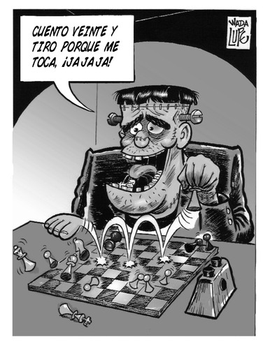 Cartoon: Franky juega al ajedrez (medium) by Wadalupe tagged frankestein,humor,dibujo,ajedrez,juego,deporte