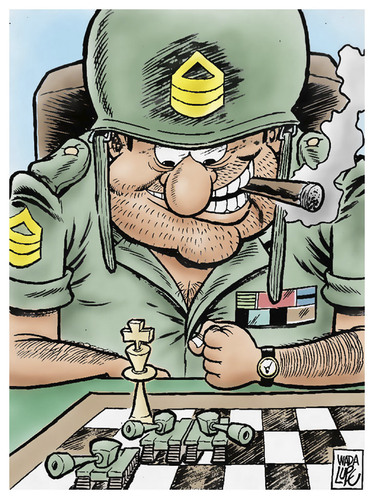 Cartoon: no pasaran (medium) by Wadalupe tagged ajedrez,militar,sargento,tablero,juego,estrategia,tactica,tanques