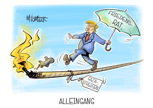 Cartoon: Alleingang (medium) by Mirco Tomicek tagged gaza,gazastreifen,krieg,donald,trump,frieden,friedensrat,rat,usa,board,of,peace,america,karikatur,cartoon,pressekarikatur,mirco,tomicek,gaza,gazastreifen,krieg,donald,trump,frieden,friedensrat,rat,usa,board,of,peace,america,karikatur,cartoon,pressekarikatur,mirco,tomicek