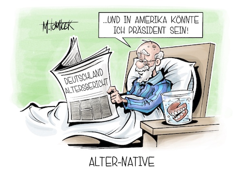 Cartoon: Alter-native (medium) by Mirco Tomicek tagged deutschland,altersbericht,alter,bericht,pflegebedürftig,altersarmut,senioren,oma,opa,ältere,menschen,usa,amerika,us,präsident,donald,trump,nato,ausgaben,karikatur,pressekarikatur,cartoon,mirco,tomicek,deutschland,altersbericht,alter,bericht,pflegebedürftig,altersarmut,senioren,oma,opa,ältere,menschen,usa,amerika,us,präsident,donald,trump,nato,ausgaben,karikatur,pressekarikatur,cartoon,mirco,tomicek