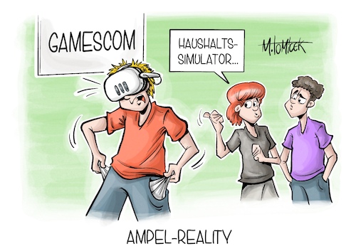 Cartoon: Ampel-Reality (medium) by Mirco Tomicek tagged gamescom,köln,computerspiele,messe,computer,pc,gaming,games,zocken,konsole,konsolen,vr,virtual,reality,ampel,haushalt,haushaltsstreit,ampelkoalition,cartoon,karikatur,pressekarikatur,mirco,tomicek,gamescom,köln,computerspiele,messe,computer,pc,gaming,games,zocken,konsole,konsolen,vr,virtual,reality,ampel,haushalt,haushaltsstreit,ampelkoalition,cartoon,karikatur,pressekarikatur,mirco,tomicek