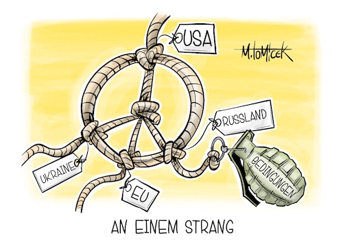 Cartoon: An einem Strang (medium) by Mirco Tomicek tagged krieg,ukraine,russland,wladimir,putin,waffenruhe,frieden,waffen,ruhe,bedingungen,usa,europa,eu,friedensverhandlungen,karikatur,pressekarikatur,cartoon,mirco,tomicek,krieg,ukraine,russland,wladimir,putin,waffenruhe,frieden,waffen,ruhe,bedingungen,usa,europa,eu,friedensverhandlungen,karikatur,pressekarikatur,cartoon,mirco,tomicek