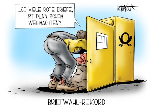 Cartoon: Briefwahl-Rekord (medium) by Mirco Tomicek tagged briefwahl,brief,wahl,rekord,briefwähler,deutsche,post,postbeamter,postbote,wahlen,wähler,wahlkabine,stimme,bundestagswahl,2021,bundestag,wahlkampf,bundestagswahlkampf,rote,briefe,briefkasten,cartoon,karikatur,pressekarikatur,mirco,tomicek,briefwahl,brief,wahl,rekord,briefwähler,deutsche,post,postbeamter,postbote,wahlen,wähler,wahlkabine,stimme,bundestagswahl,2021,bundestag,wahlkampf,bundestagswahlkampf,rote,briefe,briefkasten,cartoon,karikatur,pressekarikatur,mirco,tomicek