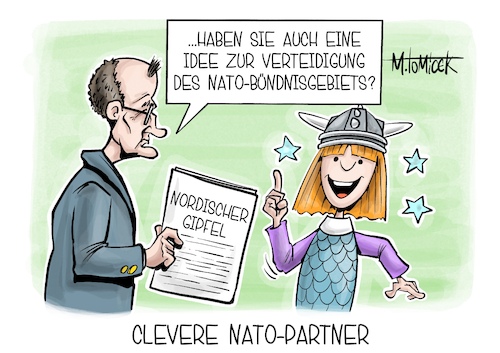 Cartoon: Clevere Nato-Partner (medium) by Mirco Tomicek tagged nato,partner,gipfeltreffen,nordischer,gipfel,norden,nord,finnland,norwegen,dänemark,island,friedrich,merz,reise,russland,putin,krieg,ukraine,sicherheit,verteidigung,wickie,und,die,starken,männer,karikatur,pressekarikatur,cartoon,mirco,tomicek,nato,partner,gipfeltreffen,nordischer,gipfel,norden,nord,finnland,norwegen,dänemark,island,friedrich,merz,reise,russland,putin,krieg,ukraine,sicherheit,verteidigung,wickie,und,die,starken,männer,karikatur,pressekarikatur,cartoon,mirco,tomicek