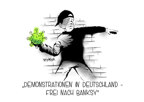 Cartoon: Demonstrationen in Deutschland (medium) by Mirco Tomicek tagged corona,deutschland,banksy,demo,demonstration,demonstrationen,streetart,tomicek,virus,covid,19,corona,deutschland,banksy,demo,demonstration,demonstrationen,streetart,tomicek,virus,covid,19