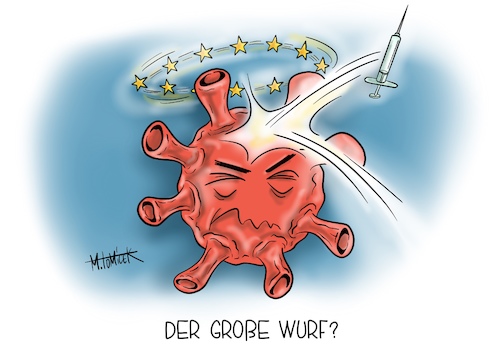 Cartoon: Der große Wurf? (medium) by Mirco Tomicek tagged eu,vertrag,europa,pharma,pharmafirma,impfstoff,impfung,impfen,corona,covid19,impfungen,risiko,risikogruppen,medizin,arzt,ärzte,verträge,biontech,pfizer,kommission,einigung,antivirus,viren,bekämpfung,cartoon,karikatur,pressekarikatur,mirco,tomicek,eu,vertrag,europa,pharma,pharmafirma,impfstoff,impfung,impfen,corona,covid19,impfungen,risiko,risikogruppen,medizin,arzt,ärzte,verträge,biontech,pfizer,kommission,einigung,antivirus,viren,bekämpfung,cartoon,karikatur,pressekarikatur,mirco,tomicek