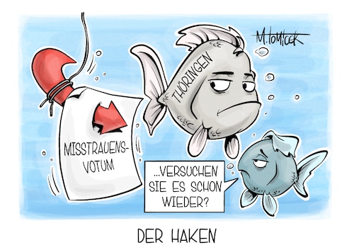 Cartoon: Der Haken (medium) by Mirco Tomicek tagged afd,alternative,für,deutschland,thüringen,thüringer,landtag,misstrauen,misstrauensvotum,ministerpräsident,mario,voigt,cdu,björn,höcke,karikatur,pressekarikatur,cartoon,mirco,tomicek,afd,alternative,für,deutschland,thüringen,thüringer,landtag,misstrauen,misstrauensvotum,ministerpräsident,mario,voigt,cdu,björn,höcke,karikatur,pressekarikatur,cartoon,mirco,tomicek