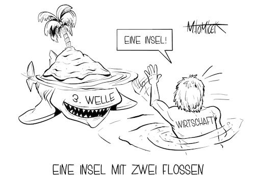 Cartoon: Eine Insel mit Zwei Flossen (medium) by Mirco Tomicek tagged corona,krise,konjunkturprognose,2021,konjunktur,prognose,korrigiert,wirtschaft,wirtschaftsweisen,weisen,dritte,welle,infektionswelle,wirtschaftlich,konjunkturpaket,pandemie,lockdown,virus,cartoon,karikatur,pressekarikatur,mirco,tomicek,corona,krise,konjunkturprognose,2021,konjunktur,prognose,korrigiert,wirtschaft,wirtschaftsweisen,weisen,dritte,welle,infektionswelle,wirtschaftlich,konjunkturpaket,pandemie,lockdown,virus,cartoon,karikatur,pressekarikatur,mirco,tomicek