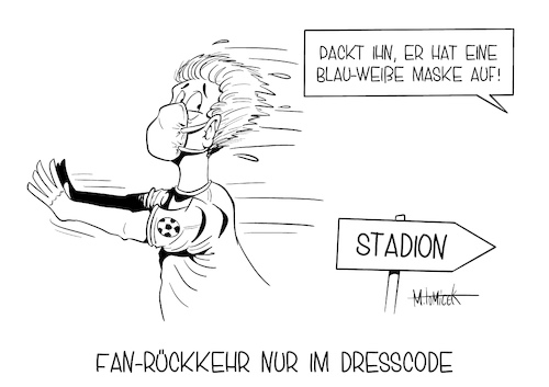 Cartoon: Fan-Rückkehr (medium) by Mirco Tomicek tagged fan,fans,rückkehr,dresscode,maske,maskenpflicht,mundschutz,bundesliga,liga,fußball,dfl,stadion,football,blau,weiß,gelb,derby,corona,covid19,sicherheit,test,spielen,sport,cartoon,karikatur,mirco,tomicek,fan,fans,rückkehr,dresscode,maske,maskenpflicht,mundschutz,bundesliga,liga,fußball,dfl,stadion,football,blau,weiß,gelb,derby,corona,covid19,sicherheit,test,spielen,sport,cartoon,karikatur,mirco,tomicek