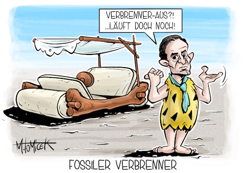 Cartoon: Fossiler Verbrenner (medium) by Mirco Tomicek tagged eu,verbrenner,aus,europa,volker,wissing,fdp,auto,verkehr,elektro,elektromobilität,mobilität,autos,straßen,blockade,autoverkehr,wasserstoff,umwelt,klima,klimaziele,klimaschutz,fossile,energie,feuersteins,flintstones,cartoon,karikatur,pressekarikatur,mirco,tomicek,eu,verbrenner,aus,europa,volker,wissing,fdp,auto,verkehr,elektro,elektromobilität,mobilität,autos,straßen,blockade,autoverkehr,wasserstoff,umwelt,klima,klimaziele,klimaschutz,fossile,energie,feuersteins,flintstones,cartoon,karikatur,pressekarikatur,mirco,tomicek