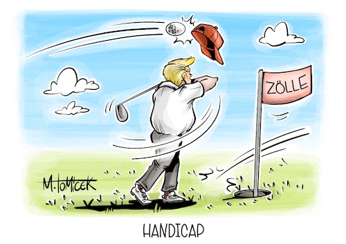 Cartoon: Handicap (medium) by Mirco Tomicek tagged donald,trump,us,politik,usa,amerika,strafzölle,zölle,zoll,produkte,eu,europa,bourbon,whiskey,jeans,motorräder,golf,karikatur,pressekarikatur,cartoon,mirco,tomicek,donald,trump,us,politik,usa,amerika,strafzölle,zölle,zoll,produkte,eu,europa,bourbon,whiskey,jeans,motorräder,golf,karikatur,pressekarikatur,cartoon,mirco,tomicek