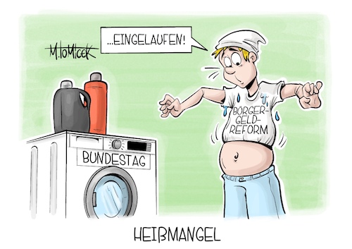 Cartoon: Heißmangel (medium) by Mirco Tomicek tagged bundestag,reform,grundsicherung,bürgergeld,geld,regeln,sanktionen,arbeit,arbeitslos,koalition,spd,union,schwarz,rot,karikatur,cartoon,pressekarikatur,mirco,tomicek,bundestag,reform,grundsicherung,bürgergeld,geld,regeln,sanktionen,arbeit,arbeitslos,koalition,spd,union,schwarz,rot,karikatur,cartoon,pressekarikatur,mirco,tomicek