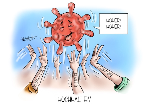 Cartoon: Hochhalten (medium) by Mirco Tomicek tagged corona,covid19,fallzahlen,zahlen,infektionen,neuinfektionen,höchster,stand,reiserückkehrer,reise,reisende,urlauber,urlaub,leichtsinn,verweigerer,partys,coronapartys,feiern,jens,spahn,alarm,alarmzeichen,virus,coronavirus,robert,koch,institut,risikogebiet,risiko,gebiet,sommer,sonne,karikatur,cartoon,mirco,tomicek,corona,covid19,fallzahlen,zahlen,infektionen,neuinfektionen,höchster,stand,reiserückkehrer,reise,reisende,urlauber,urlaub,leichtsinn,verweigerer,partys,coronapartys,feiern,jens,spahn,alarm,alarmzeichen,virus,coronavirus,robert,koch,institut,risikogebiet,risiko,gebiet,sommer,sonne,karikatur,cartoon,mirco,tomicek