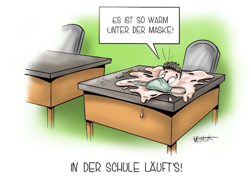 Cartoon: In der Schule läufts (medium) by Mirco Tomicek tagged schule,schulstart,schulbeginn,schüler,lehrer,kollegium,unterricht,präsenzunterricht,maskenpflicht,masken,pflicht,nrw,corona,covid19,virus,hitze,hitzewelle,sommer,sonne,wärme,warm,klima,heiß,schwitzen,neuinfektionen,infektion,schulaufgaben,cartoon,karikatur,mirco,tomicek,schule,schulstart,schulbeginn,schüler,lehrer,kollegium,unterricht,präsenzunterricht,maskenpflicht,masken,pflicht,nrw,corona,covid19,virus,hitze,hitzewelle,sommer,sonne,wärme,warm,klima,heiß,schwitzen,neuinfektionen,infektion,schulaufgaben,cartoon,karikatur,mirco,tomicek