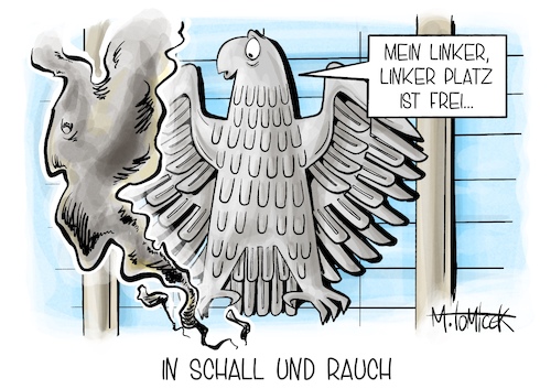 Cartoon: In Schall und Rauch (medium) by Mirco Tomicek tagged linke,bundestag,bundestgsfraktion,fraktion,sahra,wagenknecht,auflösung,aufgelöst,linksfraktion,linkspartei,partei,abgeordnete,liquidation,karikatur,pressekarikatur,cartoon,mirco,tomicek,linke,bundestag,bundestgsfraktion,fraktion,sahra,wagenknecht,auflösung,aufgelöst,linksfraktion,linkspartei,partei,abgeordnete,liquidation,karikatur,pressekarikatur,cartoon,mirco,tomicek