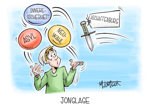 Cartoon: Jonglage (medium) by Mirco Tomicek tagged inneresicherheit,sicherheit,sicherheitslage,messerangriff,messerattacke,messer,aschaffenburg,asyl,migration,asylpolitik,migrationspolitik,asylrecht,neuwahlen,neuwahl,wahl,minister,länder,cartoon,karikatur,pressekarikatur,mirco,tomicek,inneresicherheit,sicherheit,sicherheitslage,messerangriff,messerattacke,messer,aschaffenburg,asyl,migration,asylpolitik,migrationspolitik,asylrecht,neuwahlen,neuwahl,wahl,minister,länder,cartoon,karikatur,pressekarikatur,mirco,tomicek