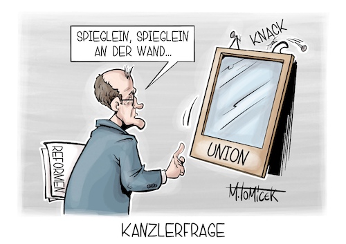 Cartoon: Kanzlerfrage (medium) by Mirco Tomicek tagged friedrich,merz,kanzler,tausch,kanzlertausch,kanzlerfrage,gerüchte,berlin,hendrik,wüst,cdu,union,kanzleramt,reformen,koalition,karikatur,cartoon,pressekarikatur,mirco,tomicek,friedrich,merz,kanzler,tausch,kanzlertausch,kanzlerfrage,gerüchte,berlin,hendrik,wüst,cdu,union,kanzleramt,reformen,koalition,karikatur,cartoon,pressekarikatur,mirco,tomicek