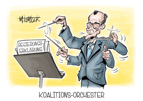 Cartoon: Koalitions-Orchester (medium) by Mirco Tomicek tagged friedrich,merz,regierungserklärung,regierung,koalition,groko,union,cdu,csu,spd,bundesregierung,kanzler,regierungsprogramm,bundestag,dirigent,karikatur,pressekarikatur,cartoon,mirco,tomicek,friedrich,merz,regierungserklärung,regierung,koalition,groko,union,cdu,csu,spd,bundesregierung,kanzler,regierungsprogramm,bundestag,dirigent,karikatur,pressekarikatur,cartoon,mirco,tomicek