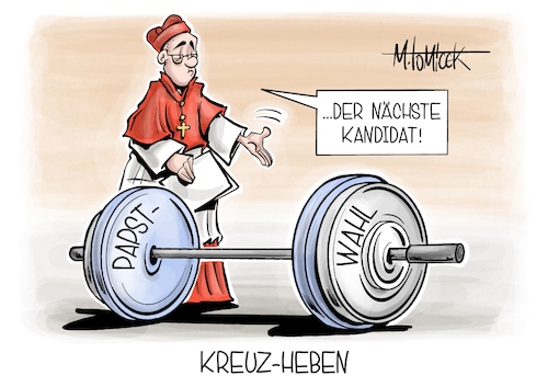 Cartoon: Kreuz-Heben (medium) by Mirco Tomicek tagged konklave,papst,wahl,wahlen,vatikan,rom,kirche,oberhaupt,weißer,schwarzer,rauch,kapelle,kandidaten,kardinäle,religion,gym,sport,kreuzheben,deadlift,kraftsport,karikatur,pressekarikatur,cartoon,mirco,tomicek,konklave,papst,wahl,wahlen,vatikan,rom,kirche,oberhaupt,weißer,schwarzer,rauch,kapelle,kandidaten,kardinäle,religion,gym,sport,kreuzheben,deadlift,kraftsport,karikatur,pressekarikatur,cartoon,mirco,tomicek