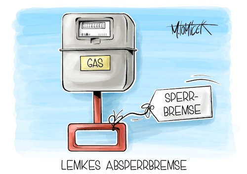 Cartoon: Lemkes Absperrbremse (medium) by Mirco Tomicek tagged lemke,verbraucher,verbraucherschutzministerin,strom,gas,gassperre,stromsperre,gaspreise,preise,verbraucherpreise,preis,gasverbrauch,heizkosten,heizung,geheizt,kosten,energie,energien,gasenergie,gaszähler,karikatur,pressekarikatur,cartoon,mirco,tomicek,lemke,verbraucher,verbraucherschutzministerin,strom,gas,gassperre,stromsperre,gaspreise,preise,verbraucherpreise,preis,gasverbrauch,heizkosten,heizung,geheizt,kosten,energie,energien,gasenergie,gaszähler,karikatur,pressekarikatur,cartoon,mirco,tomicek