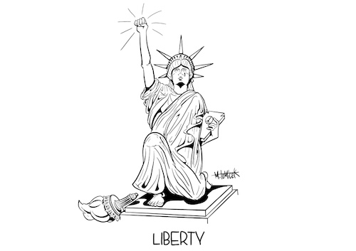Cartoon: Liberty (medium) by Mirco Tomicek tagged liberty,usa,us,america,amerika,donald,trump,police,polizei,gewalt,polizeigewalt,gorge,floyd,new,york,nyc,statue,freedom,liberty,usa,us,america,amerika,donald,trump,police,polizei,gewalt,polizeigewalt,gorge,floyd,new,york,nyc,statue,freedom