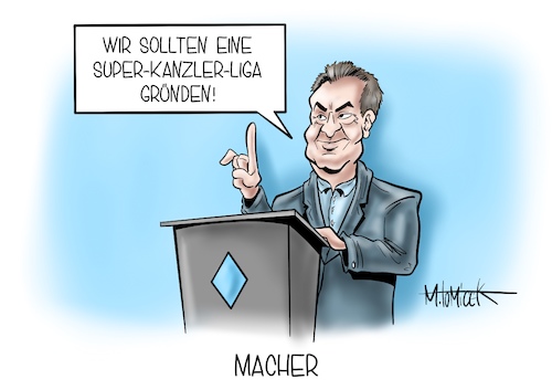 Cartoon: Macher (medium) by Mirco Tomicek tagged markus,söder,armin,laschet,spitzenposition,cdu,csu,union,frage,kanzlerfrage,kanzlerkandidat,kanzlerkandidatur,kandidaten,kandidat,kanzler,kanzleramt,pressekonferenz,konferenz,münchen,super,league,liga,fußball,uefa,ligen,superliga,fußballer,geld,cartoon,karikatur,pressekarikatur,mirco,tomicek,markus,söder,armin,laschet,spitzenposition,cdu,csu,union,frage,kanzlerfrage,kanzlerkandidat,kanzlerkandidatur,kandidaten,kandidat,kanzler,kanzleramt,pressekonferenz,konferenz,münchen,super,league,liga,fußball,uefa,ligen,superliga,fußballer,geld,cartoon,karikatur,pressekarikatur,mirco,tomicek