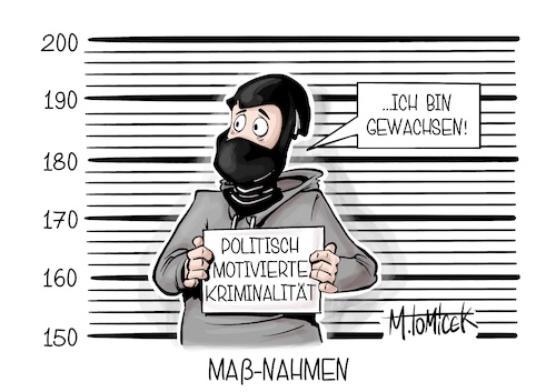 Cartoon: Maß-Nahmen (medium) by Mirco Tomicek tagged politisch,motivierte,straftaten,kriminalität,gewalt,politik,gewaltbereitschaft,rekordhoch,zahlen,linksextrem,rechtsextrem,taten,karikatur,cartoon,pressekarikatur,mirco,tomicek,politisch,motivierte,straftaten,kriminalität,gewalt,politik,gewaltbereitschaft,rekordhoch,zahlen,linksextrem,rechtsextrem,taten,karikatur,cartoon,pressekarikatur,mirco,tomicek