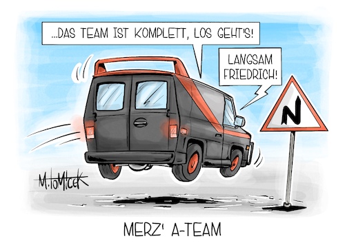 Cartoon: Merz A-Team (medium) by Mirco Tomicek tagged union,cdu,csu,spd,minister,friedrich,merz,kanzler,olaf,scholz,zapfenstreich,kanzleramt,regierung,bundesregierung,koalition,koalitionsvertrag,groko,schwarz,rot,team,karikatur,pressekarikatur,cartoon,mirco,tomicek,union,cdu,csu,spd,minister,friedrich,merz,kanzler,olaf,scholz,zapfenstreich,kanzleramt,regierung,bundesregierung,koalition,koalitionsvertrag,groko,schwarz,rot,team,karikatur,pressekarikatur,cartoon,mirco,tomicek