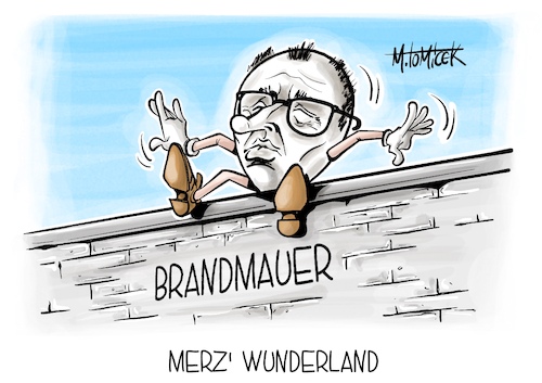 Cartoon: Merz Wunderland (medium) by Mirco Tomicek tagged friedrich,merz,cdu,union,csu,afd,alternative,für,deutschland,migration,asyl,migrationspolitik,asylpolitik,politik,brandmauer,neuwahl,wahlen,wahl,neuwahlen,alice,im,wunderland,humpty,dumpty,karikatur,pressekarikatur,cartoon,mirco,tomicek,friedrich,merz,cdu,union,csu,afd,alternative,für,deutschland,migration,asyl,migrationspolitik,asylpolitik,politik,brandmauer,neuwahl,wahlen,wahl,neuwahlen,alice,im,wunderland,humpty,dumpty,karikatur,pressekarikatur,cartoon,mirco,tomicek