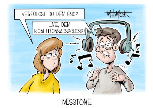 Cartoon: Misstöne (medium) by Mirco Tomicek tagged entlastungsprämie,entlastung,prämie,energiepreise,spd,union,cdu,csu,koalition,merz,koalitionsausschuss,ausschuss,gipfel,steuerreformen,reformen,esc,eurovision,song,contest,karikatur,cartoon,pressekarikatur,mirco,tomicek,entlastungsprämie,entlastung,prämie,energiepreise,spd,union,cdu,csu,koalition,merz,koalitionsausschuss,ausschuss,gipfel,steuerreformen,reformen,esc,eurovision,song,contest,karikatur,cartoon,pressekarikatur,mirco,tomicek
