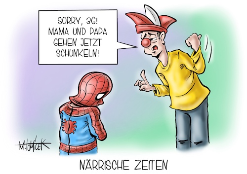 Cartoon: Närrische Zeiten (medium) by Mirco Tomicek tagged nrw,nordrhein,westfalen,karneval,karnevalssession,session,sessionstart,start,gestartet,11,2021,corona,coronaschutz,verordnung,verändert,geändert,schunkeln,ohne,maske,2g,3g,plus,3gplus,geimpft,getestet,genesen,narren,närrische,zeiten,narrenkappe,kölner,köln,fasching,kostüm,virus,spiderman,spider,man,cartoon,karikatur,pressekarikatur,mirco,tomicek,nrw,nordrhein,westfalen,karneval,karnevalssession,session,sessionstart,start,gestartet,11,2021,corona,coronaschutz,verordnung,verändert,geändert,schunkeln,ohne,maske,2g,3g,plus,3gplus,geimpft,getestet,genesen,narren,närrische,zeiten,narrenkappe,kölner,köln,fasching,kostüm,virus,spiderman,spider,man,cartoon,karikatur,pressekarikatur,mirco,tomicek