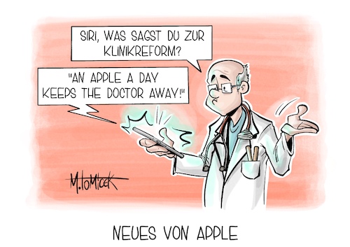 Cartoon: Neues von Apple (medium) by Mirco Tomicek tagged klinikreform,klinik,reform,kliniken,krankenhaus,krankenhäuser,krankenhausreform,karl,lauterbach,gesundheit,reformen,ärzte,arzt,siri,apple,event,watch,iphone,smartphone,ki,cartoon,karikatur,pressekarikatur,mirco,tomicek,klinikreform,klinik,reform,kliniken,krankenhaus,krankenhäuser,krankenhausreform,karl,lauterbach,gesundheit,reformen,ärzte,arzt,siri,apple,event,watch,iphone,smartphone,ki,cartoon,karikatur,pressekarikatur,mirco,tomicek